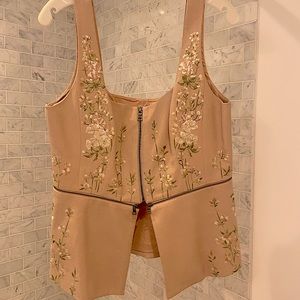 BCBG Max Azria faux leather embroidered zip top size L